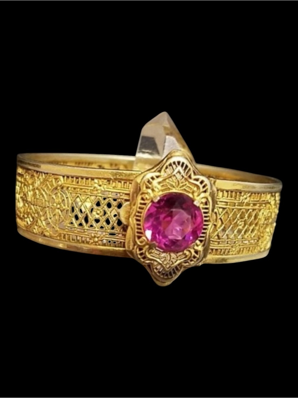 Art Deco JJ White Pierced Work Pink Glass Bracelet